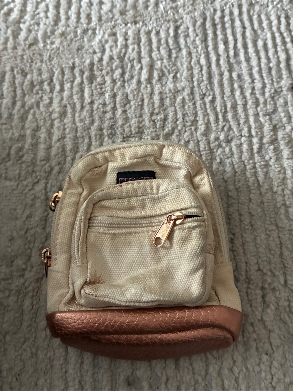 Jansport Cream Mini Backpack with Rose Gold Trim